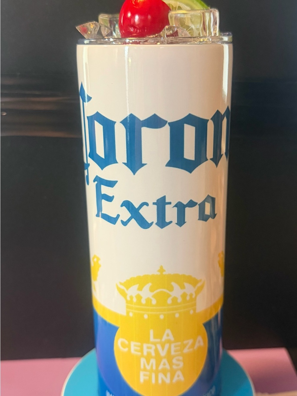 Corona Tall Can Tumbler - White, Blue & Yellow